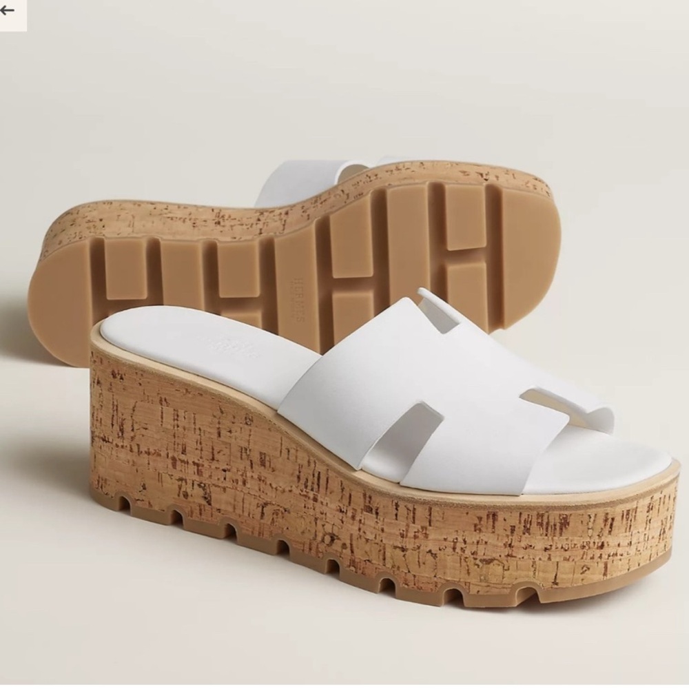 Calfskin Hermès Eze 30 cork sandals color white size 39